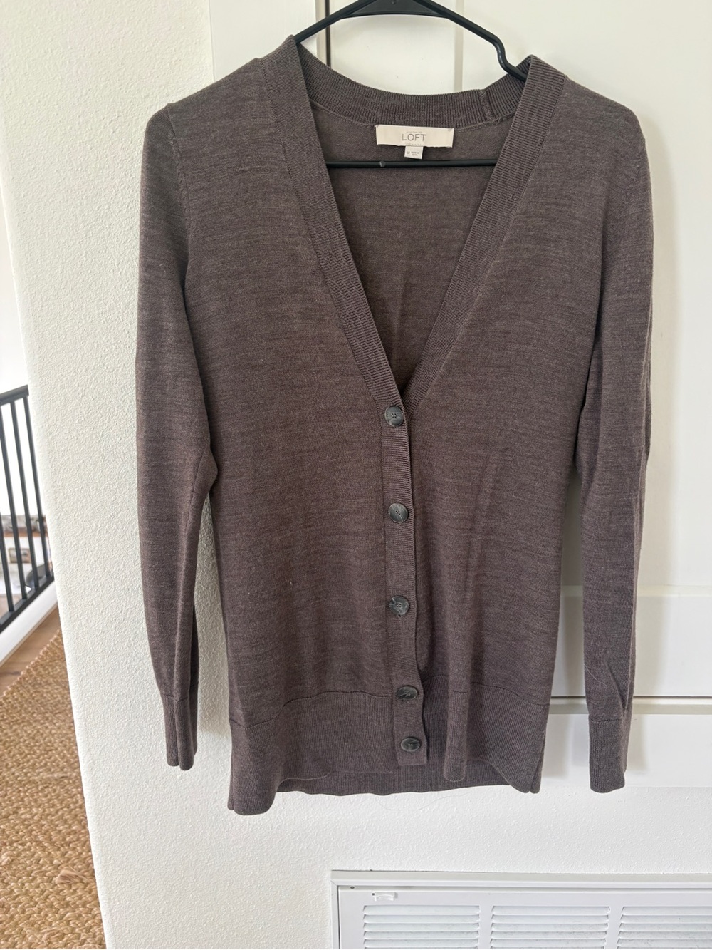 LOFT Women's Taupe Brown V-Neck Button Cardigan